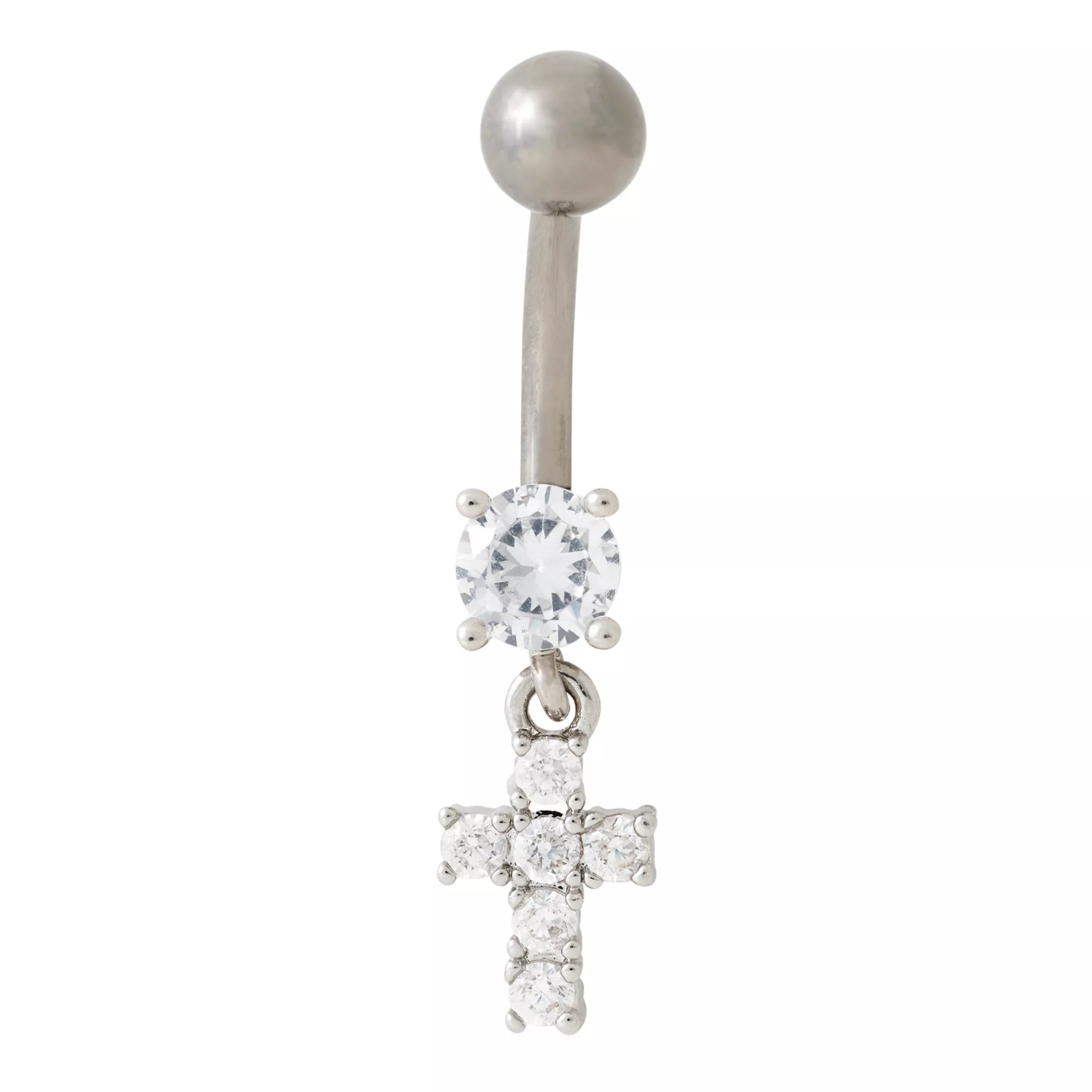 CZ Titanium Cross Belly Ring - 14 Gauge at Spencer's