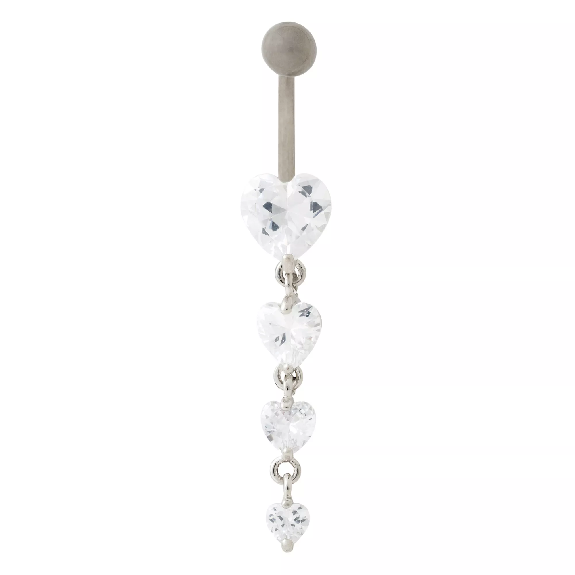 CZ Heart Tiers Titanium Dangle Belly Ring - 14 Gauge