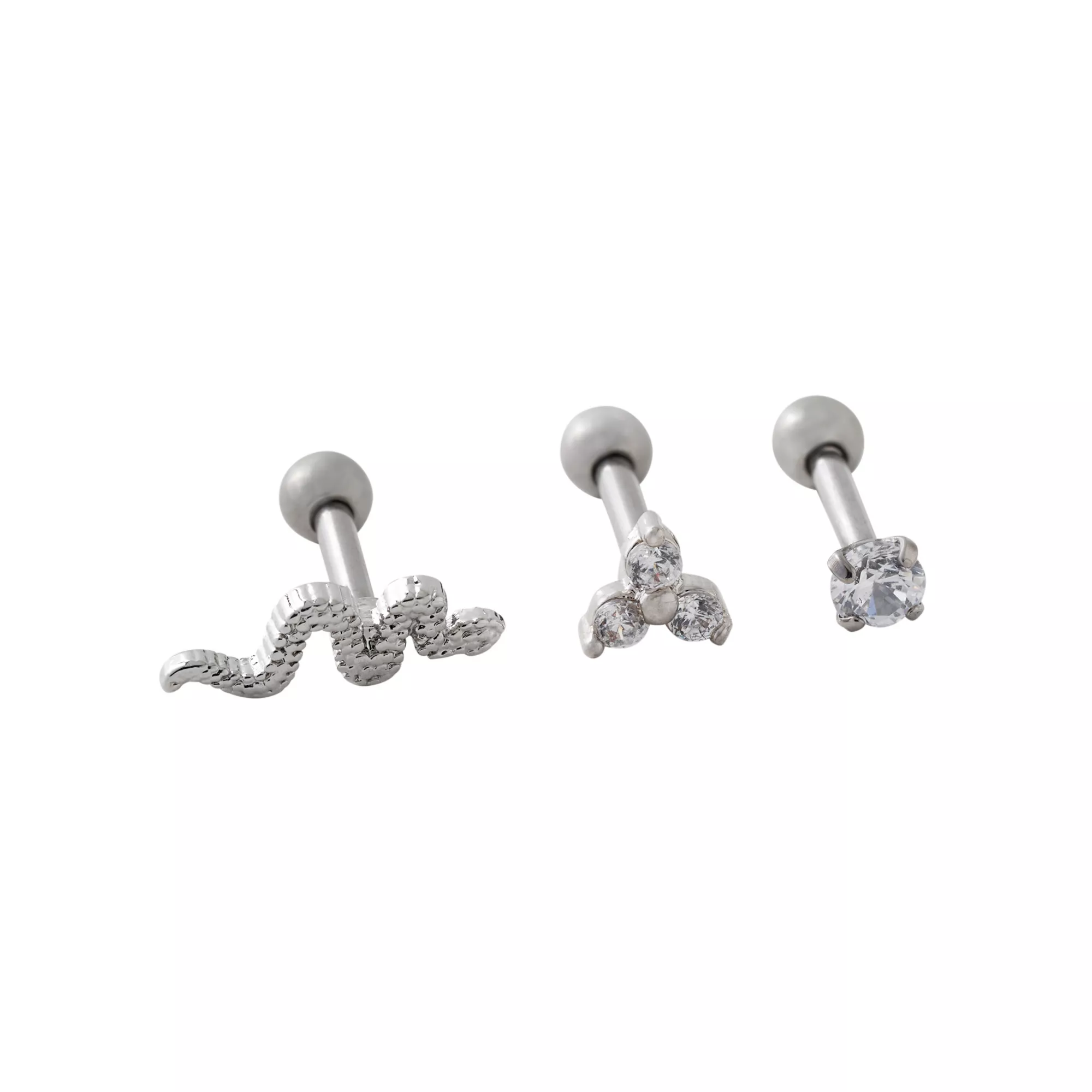 Multi-Pack CZ Snake Silver-Tone Titanium Cartilage Earrings 3 Pack at Spencer's