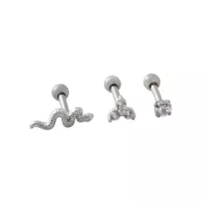 Multi-Pack CZ Snake Silver-Tone Titanium Cartilage Earrings 3 Pack at Spencer's