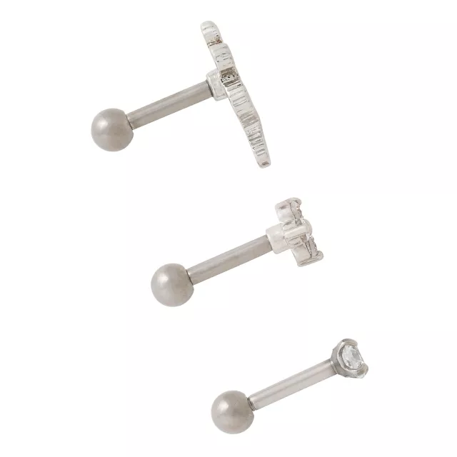 Multi-Pack CZ Snake Silver-Tone Titanium Cartilage Earrings 3 Pack at Spencer's