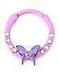 CZ Pink Butterfly Hinged Septum Ring - 16 Gauge