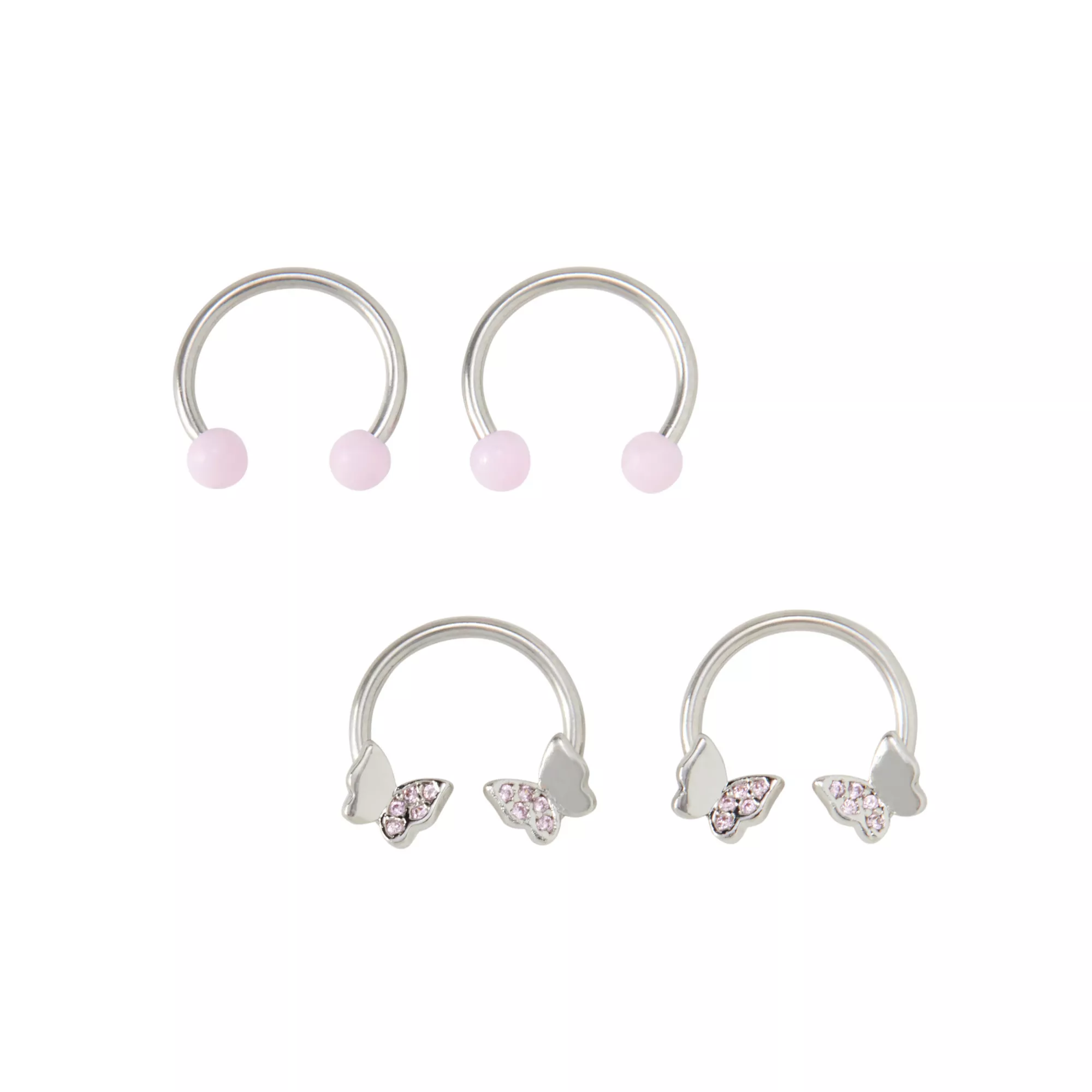 Multi-Pack CZ Pink Butterfly Horseshoe Rings - 2 Pairs at Spencer's
