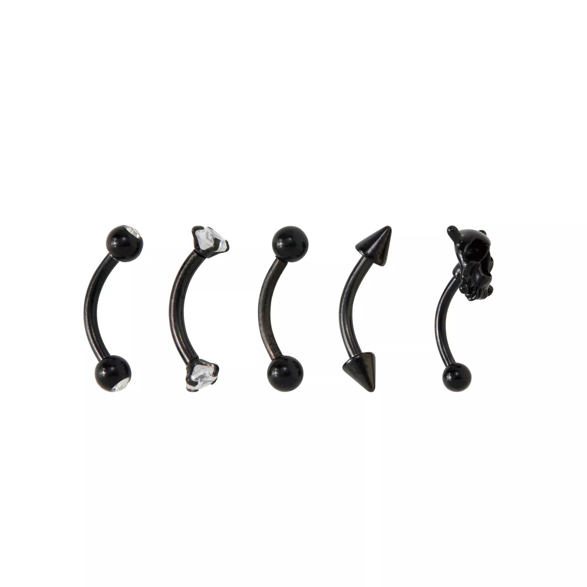 Multi-Pack CZ Black Skull Curved Barbells 5 Pack - 16 Gauge at Spencer's
