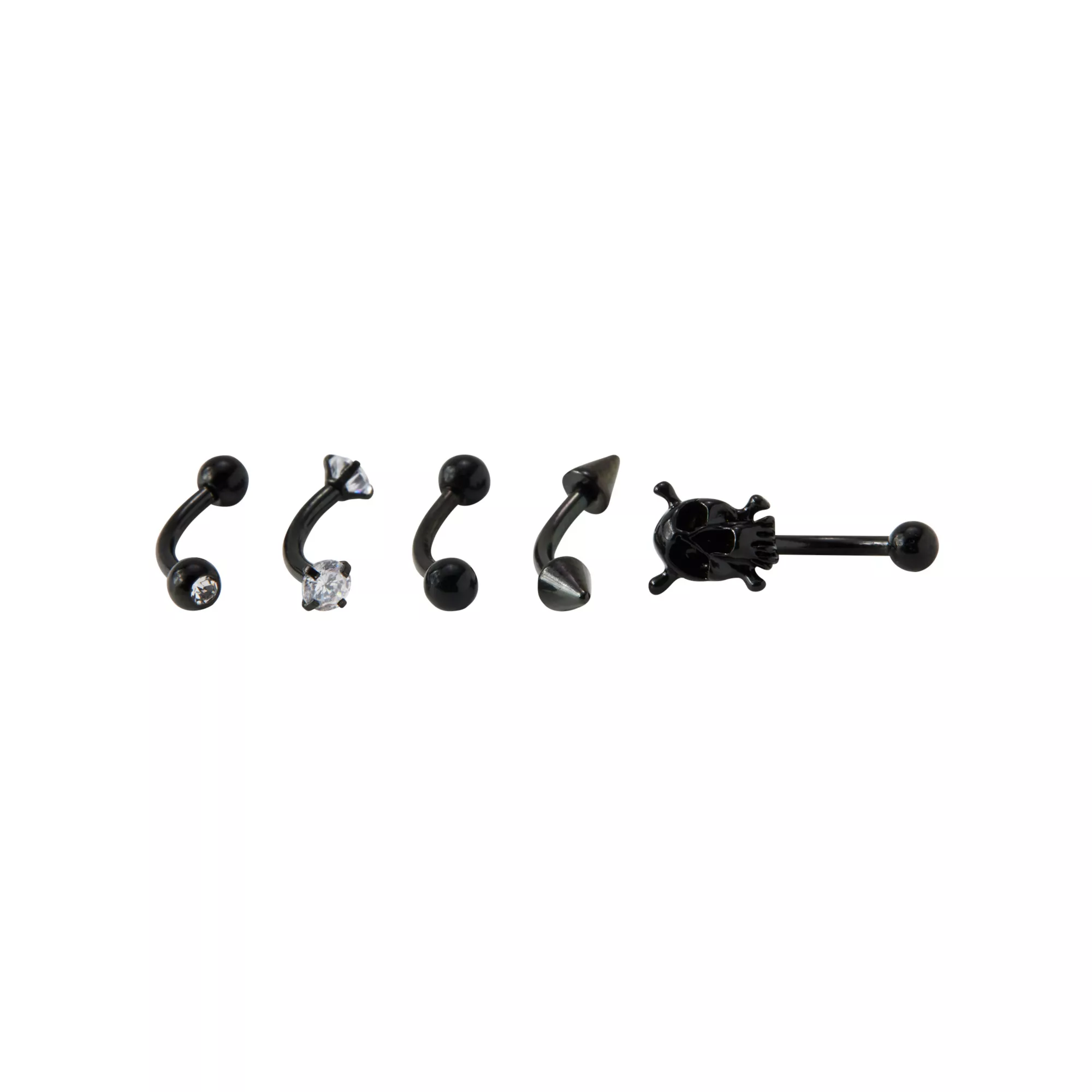 Multi-Pack CZ Black Skull Curved Barbells 5 Pack - 16 Gauge at Spencer's