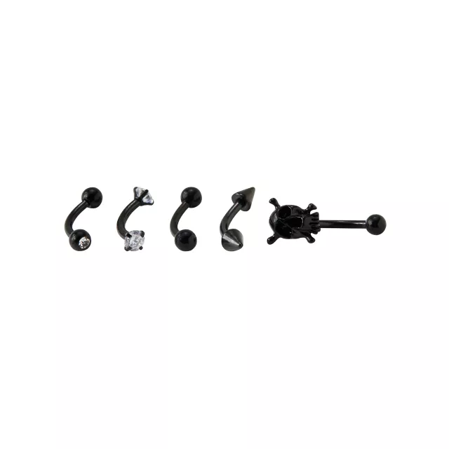 Multi-Pack CZ Black Skull Curved Barbells 5 Pack - 16 Gauge at Spencer's