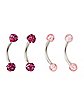 Multi-Pack CZ Pink and Purple Pave Curved Barbells 4 Pack - 16 Gauge