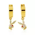 Playboy Bunny Goldtone Clear and Red Gem Huggie Hoop Dangle Earrings at Spencer's