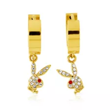 Playboy Bunny Goldtone Clear and Red Gem Huggie Hoop Dangle Earrings at Spencer's