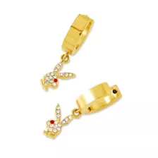 Playboy Bunny Goldtone Clear and Red Gem Huggie Hoop Dangle Earrings at Spencer's