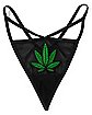 Black Weed Leaf Icon Mesh Thong
