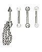 Multi-Pack CZ and Pearl-Effect Spike and Chain Curved Barbells 4 Pack - 16 Gauge