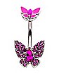 CZ Pink Butterfly Belly Ring - 14 Gauge
