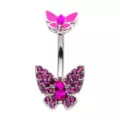 CZ Pink Butterfly Belly Ring - 14 Gauge at Spencer's