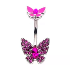 CZ Pink Butterfly Belly Ring - 14 Gauge at Spencer's