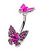 CZ Pink Butterfly Belly Ring - 14 Gauge