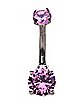 Pink Prong CZ Belly Ring - 14 Gauge
