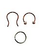 Multi-Pack Silvertone and Rose Goldtone Horseshoe Septum Ring and Seamless Hoop Ring 3 Pack - 16 Gauge