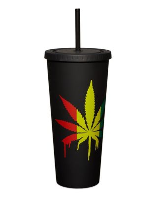 Rasta Drippy Weed Leaf Cup With Straw - 20 oz.