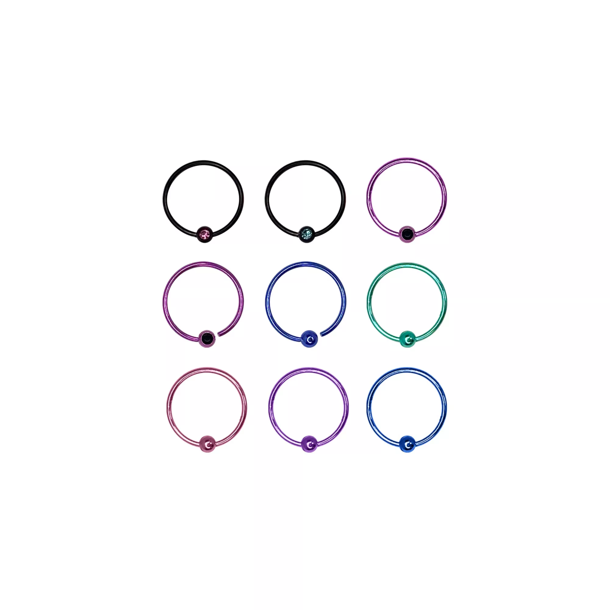 Multi-Pack CZ Multi-Color Hoop Nose Rings 9 Pack - 18 Gauge
