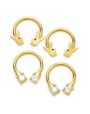 Multi-Pack CZ Goldtone Playboy Bunny Horseshoe Rings 4 Pack - 16 Gauge