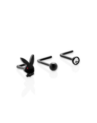 Multi-Pack CZ Black Playboy L-Bend Nose Rings 3 Pack - 20 Gauge