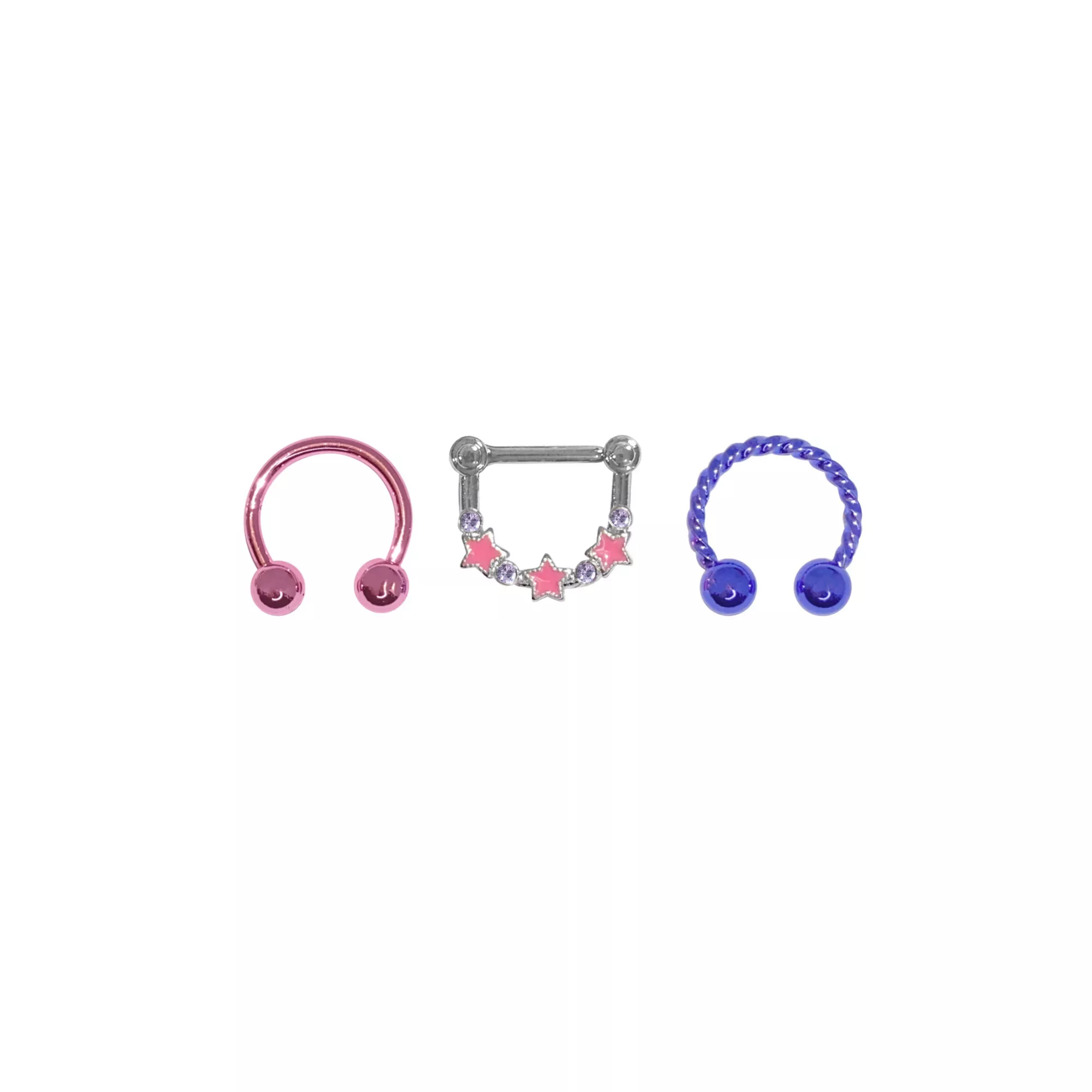 Multi-Pack Pink and Purple Star Septum Rings 3 Pack - 16 Gauge at Spencer's