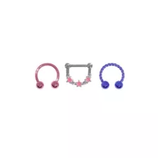 Multi-Pack Pink and Purple Star Septum Rings 3 Pack - 16 Gauge at Spencer's