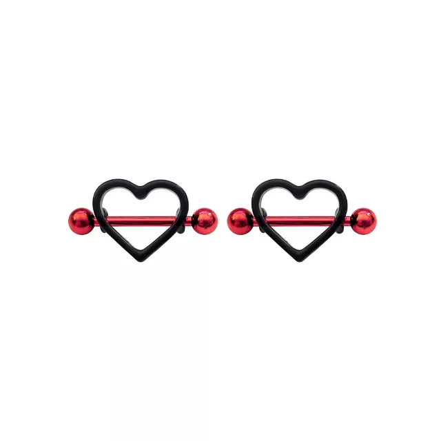 Red and Black Heart Nipple Shields - 14 Gauge at Spencer's