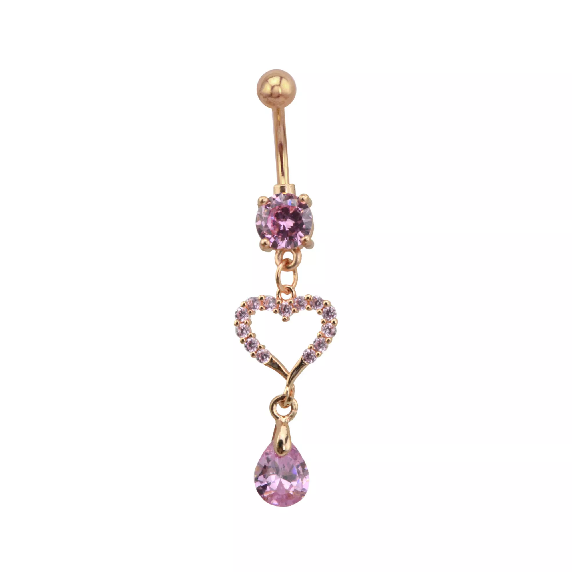 Pink CZ Rose Goldtone Heart Dangle Belly Ring - 14 Gauge at Spencer's