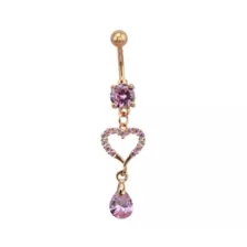 Pink CZ Rose Goldtone Heart Dangle Belly Ring - 14 Gauge at Spencer's