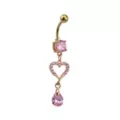 Pink CZ Rose Goldtone Heart Dangle Belly Ring - 14 Gauge at Spencer's