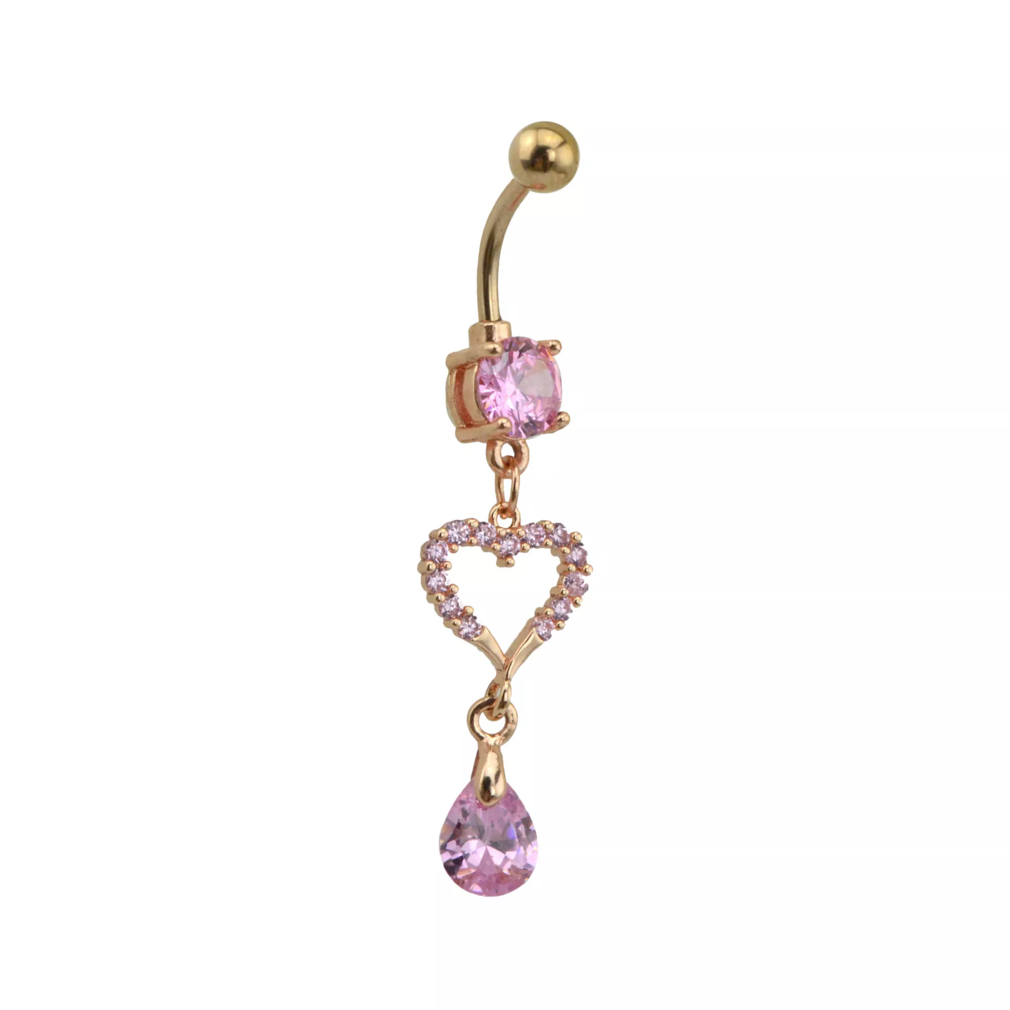 Pink CZ Rose Goldtone Heart Dangle Belly Ring - 14 Gauge at Spencer's