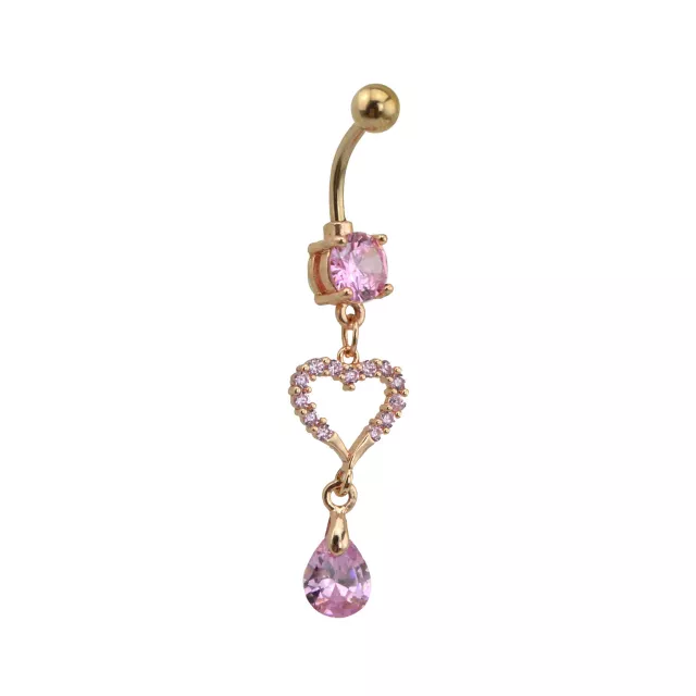 Pink CZ Rose Goldtone Heart Dangle Belly Ring - 14 Gauge at Spencer's
