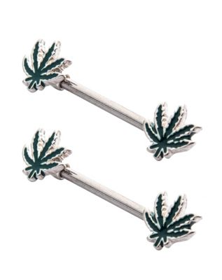 Weed Leaf Nipple Barbells