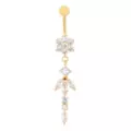 CZ Goldtone Flower Dangle Belly Ring - 14 Gauge at Spencer's