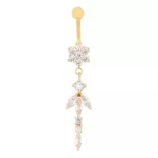 CZ Goldtone Flower Dangle Belly Ring - 14 Gauge at Spencer's