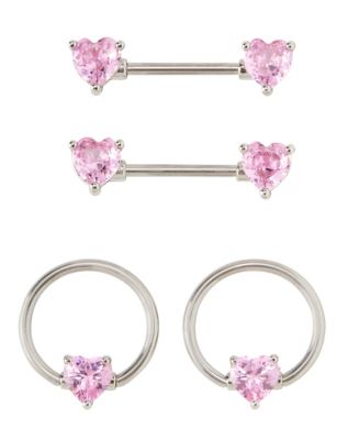 14 Gauge 9/16 Aurora CZ Gem Rose Gold Tone Barbell Nipple Ring Set