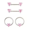 Multi-Pack CZ Heart Hoop Nipple Rings and Barbells 4 Pack - 14 Gauge at Spencer's