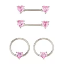 Multi-Pack CZ Heart Hoop Nipple Rings and Barbells 4 Pack - 14 Gauge at Spencer's