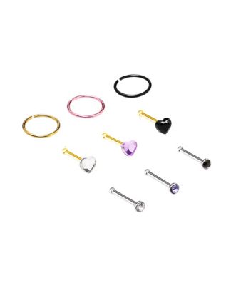 Multi-Pack Heart Bone Nose Rings and Hoop Nose Rings 9 Pack - 20 Gauge