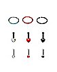 Multi-Pack Red and Black Heart Bone Nose Rings and Hoop Nose Rings 9 Pack - 20 Gauge