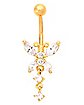 CZ Butterfly Goldplated Titanium Dangle Belly Ring - 14 Gauge