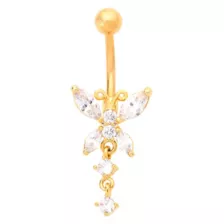 CZ Butterfly Goldplated Titanium Dangle Belly Ring - 14 Gauge at Spencer's