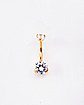 Double CZ Goldplated Titanium Belly Ring - 14 Gauge