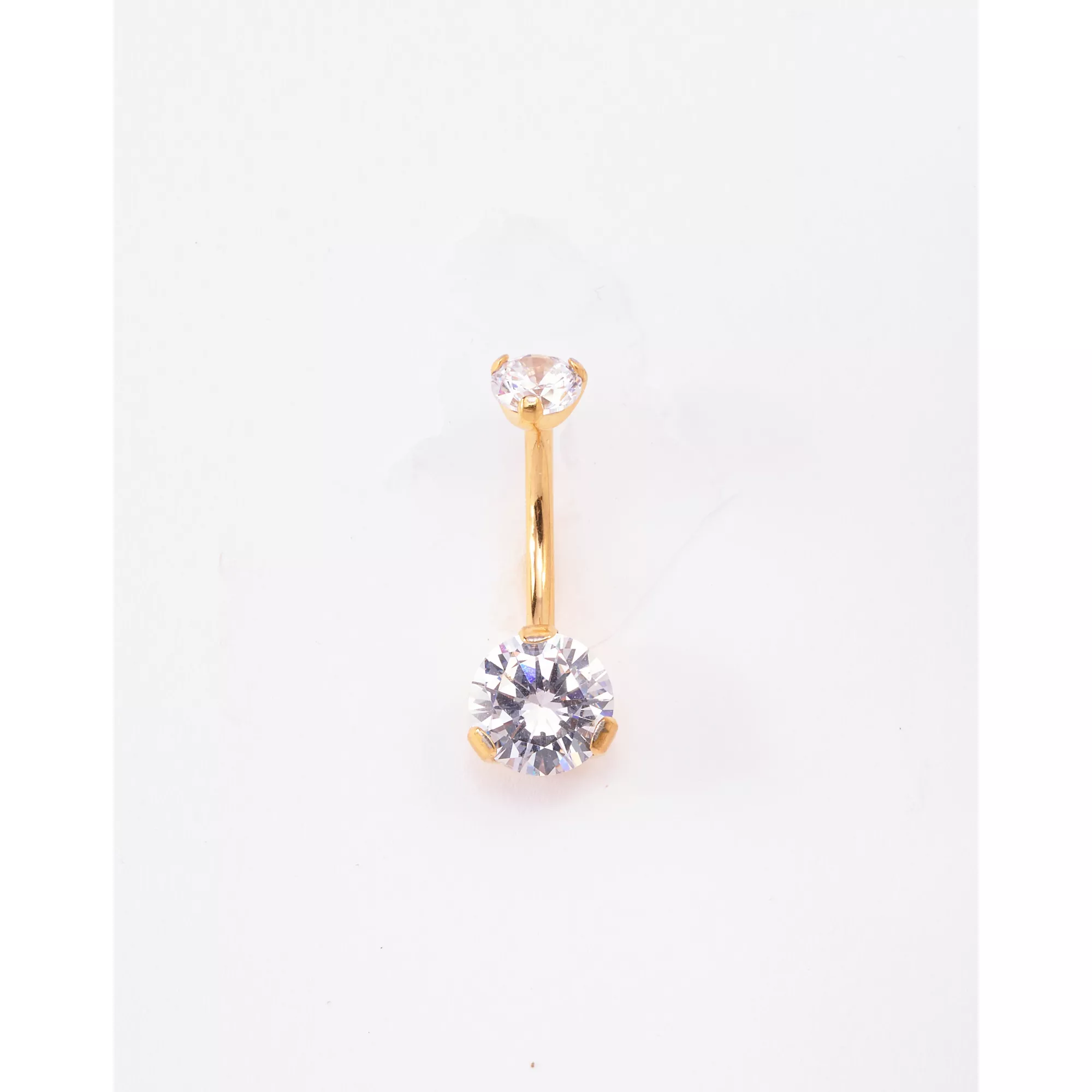 Double CZ Goldplated Titanium Belly Ring - 14 Gauge