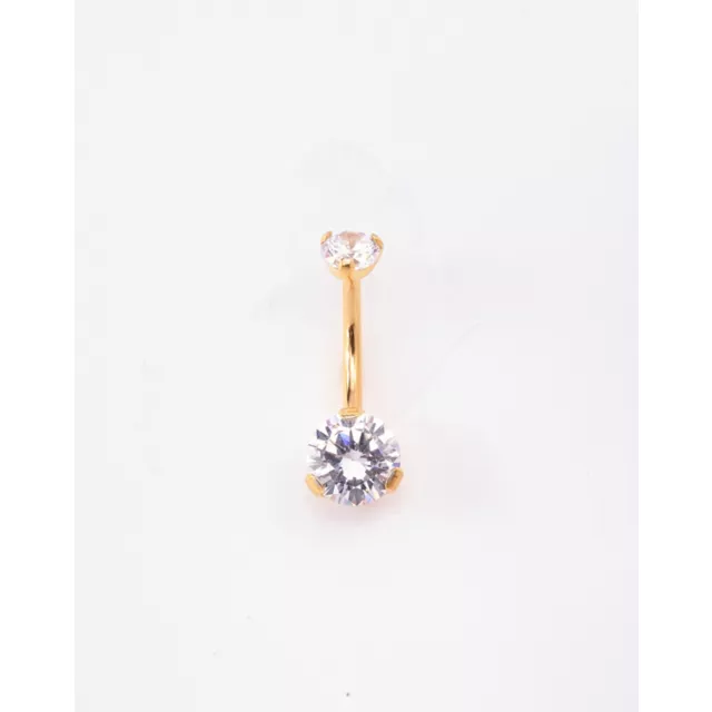 Double CZ Goldplated Titanium Belly Ring - 14 Gauge