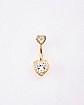 CZ Cluster Double Heart Belly Ring - 14 Gauge