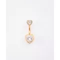 CZ Cluster Double Heart Belly Ring - 14 Gauge at Spencer's