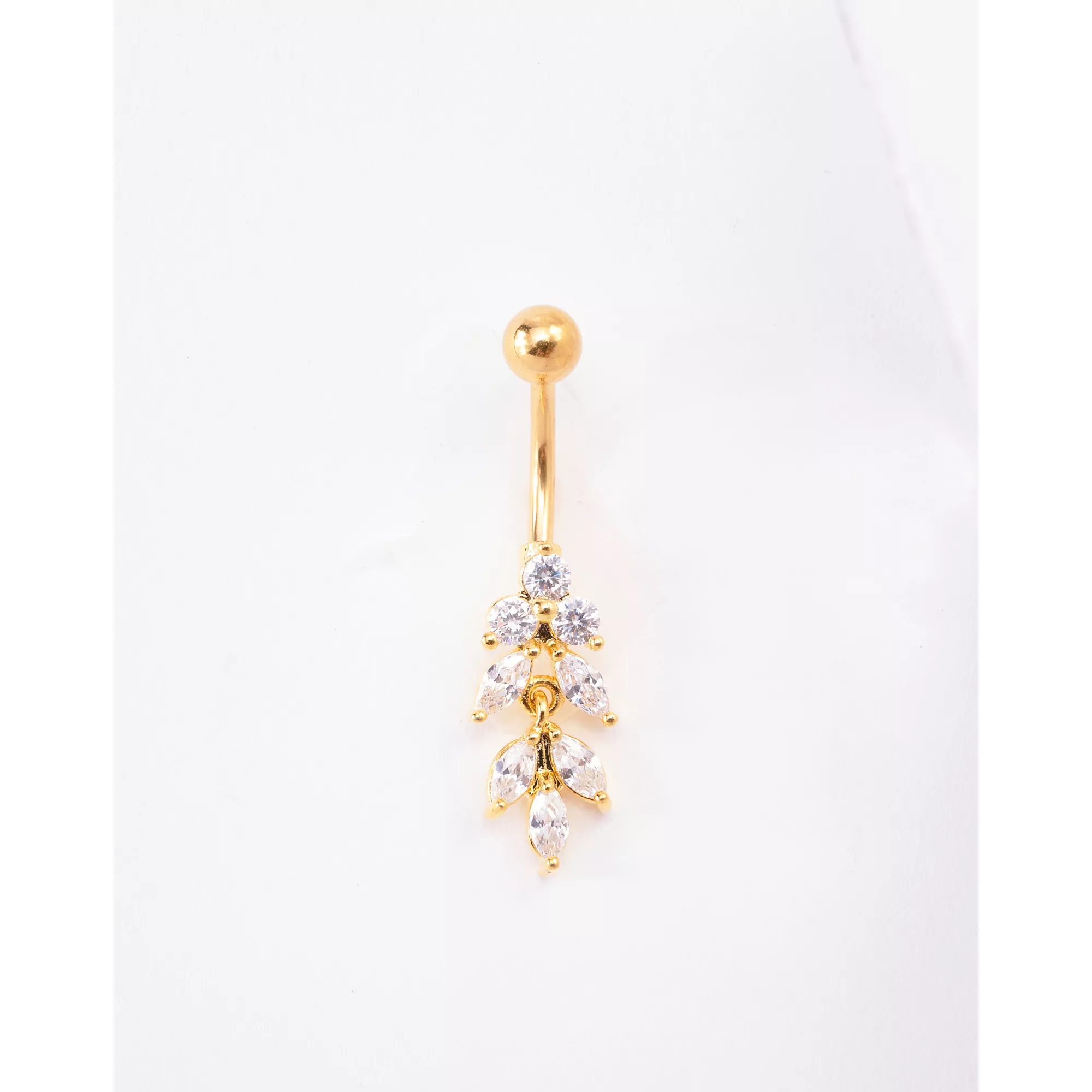 Triple CZ Leaves Titanium Dangle Belly Ring - 14 Gauge